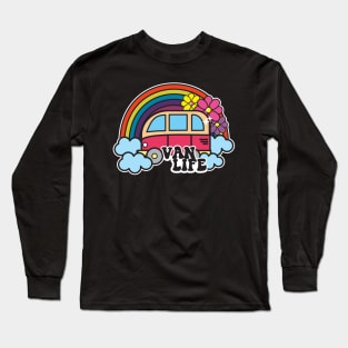 Van Life Cute Retro Cartoon Rainbow Happy Hippy Style Funny Long Sleeve T-Shirt